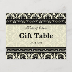 Creme & Black Damask Tischkarte Postkarte