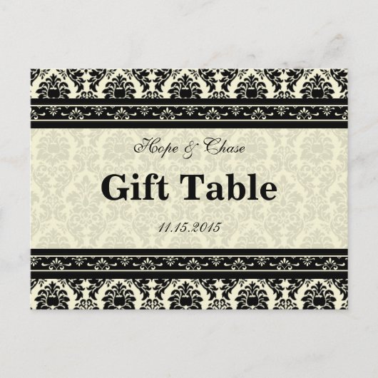 Creme & Black Damask Tischkarte Postkarte (Vorderseite)
