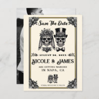 Creme Black & Gold Vintages Skelett Save the Date