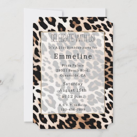 Creme Black Leopard & Gold Einladung (Vorderseite)