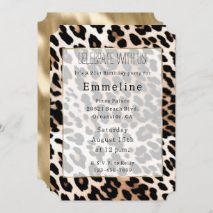 Creme Black Leopard & Gold Einladung