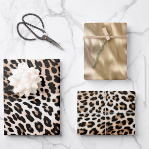 Creme Black Leopard & Gold Geschenkpapier Set
