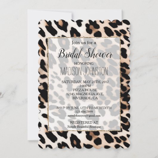 Creme Black Leopard Print Einladung (Vorderseite)