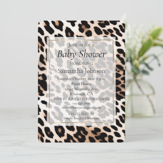 Creme Black Leopard Print Einladung (Stehend Vorderseite)