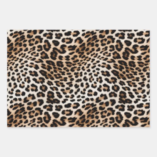 Creme Black Leopard Print Geschenkpapier Set (Vorderseite)