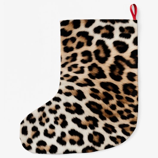 Creme Black Leopard Print Großer Weihnachtsstrumpf (Rückseite)