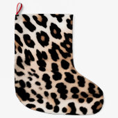 Creme Black Leopard Print Großer Weihnachtsstrumpf (Vorderseite)