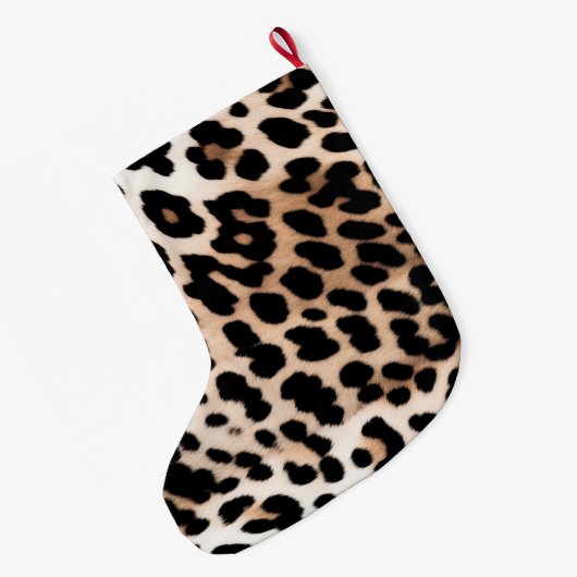 Creme Black Leopard Print Großer Weihnachtsstrumpf (Rückseite (Hängend))