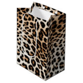 Creme Black Leopard Print Mittlere Geschenktüte (Vorderseite Schrägansicht)