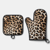 Creme Black Leopard Print Ofenhandschuh & Topflappen-Set (Vorderseite)