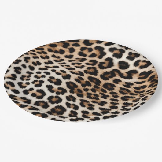Creme Black Leopard Print Pappteller (Schrägansicht)