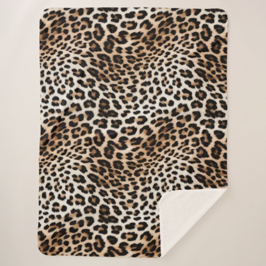 Creme Black Leopard Print Sherpadecke (Vorderseite)