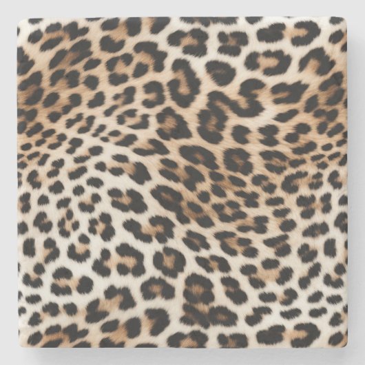 Creme Black Leopard Print Steinuntersetzer (Vorderseite)