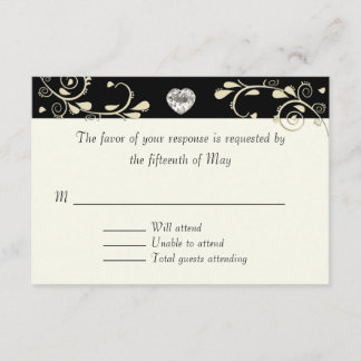 Creme & Black mit RSVP-Karte für Herz-Hochzeit RSVP Karte