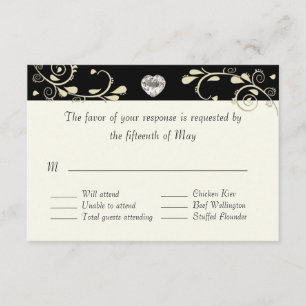 Creme & Black mit RSVP-Karte für Herz-Hochzeit RSVP Karte
