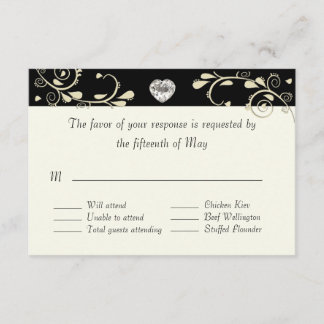 Creme & Black mit RSVP-Karte für Herz-Hochzeit RSVP Karte