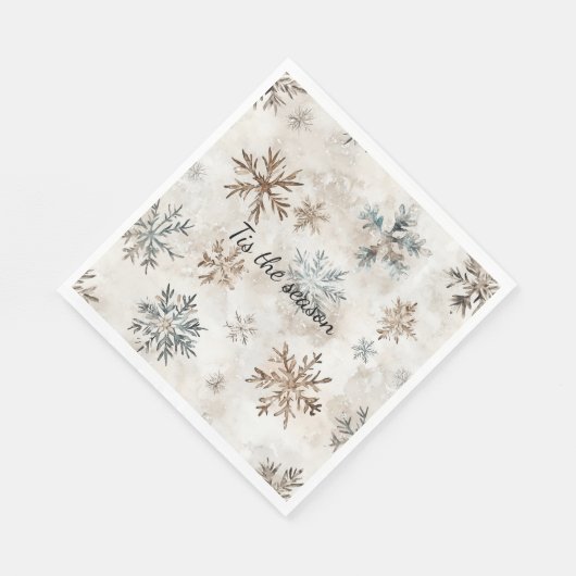 Creme Blau Braun Schneeflocken Weihnachten Serviette (Ecke)