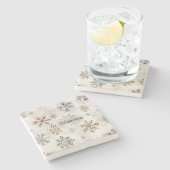 Creme Blau Braun Schneeflocken Weihnachten Steinuntersetzer (Seitenansicht)