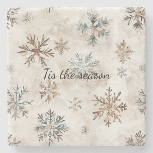 Creme Blau Braun Schneeflocken Weihnachten Steinuntersetzer (Vorderseite)