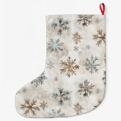 Creme Blaue Braune Schneeflocken Großer Weihnachtsstrumpf (Rückseite)