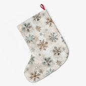 Creme Blaue Braune Schneeflocken Großer Weihnachtsstrumpf (Rückseite (Hängend))