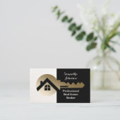 Creme Blk Linen Gold Key Real Anwesen Business Car Visitenkarte (Stehend Vorderseite)