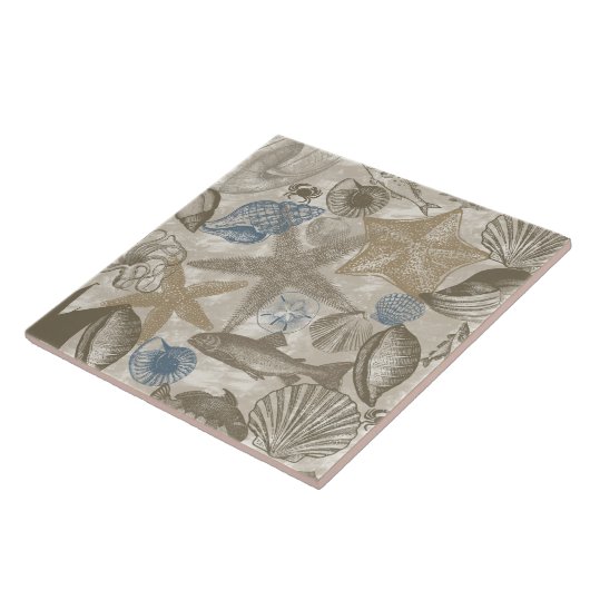 Creme Blue Ocean Beach Muscheln Fliese (Seite)