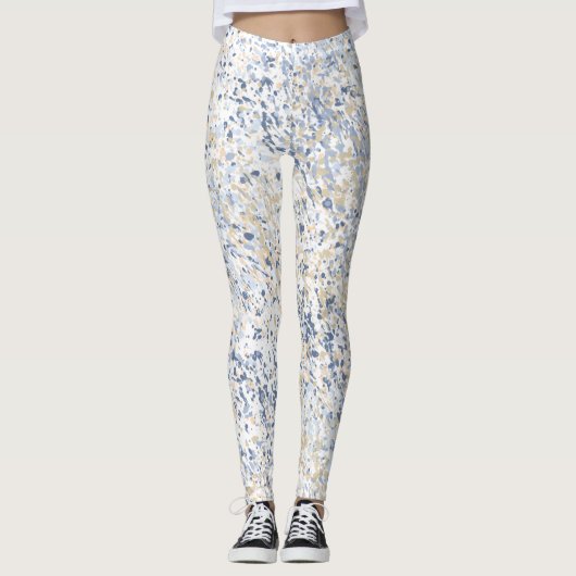 Creme Blue Paint Spritzer Abstrakt Leggings (Vorderseite)