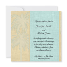 Creme Blue Palm Bäume Hochzeit Einladung