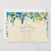 Creme Blue Watercolor Blume Brautparty Einladung (Vorderseite)