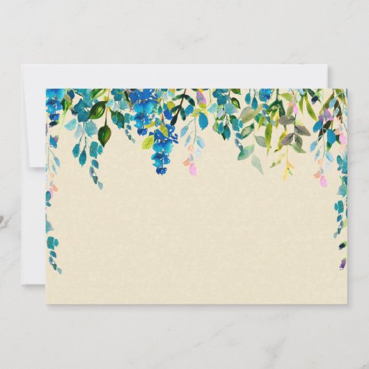 Creme Blue Watercolor Blume Brautparty Einladung (Rückseite)