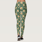 Creme-Blume auf grün Leggings (Rückseite)