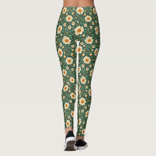 Creme-Blume auf grün Leggings (Rückseite)