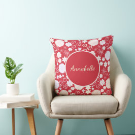CREME-BLUME BOUQUET-FLORALPATTER ROT MIT TEXT KISSEN