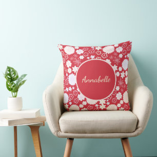 CREME-BLUME BOUQUET-FLORALPATTER ROT MIT TEXT KISSEN