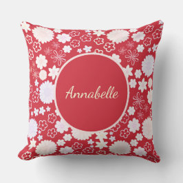 CREME-BLUME BOUQUET-FLORALPATTER ROT MIT TEXT KISSEN