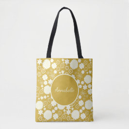 Creme-Blume im Muster Gold Floral, kundenspezifisc Tasche