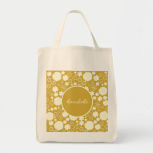 Creme-Blume im Muster Gold Floral, kundenspezifisc Tragetasche