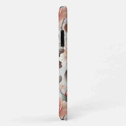 Creme-Blume mit grauen Blätter auf einem hellgraue Case-Mate iPhone Hülle (Hinten/Rechts)