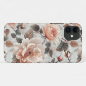 Creme-Blume mit grauen Blätter auf einem hellgraue Case-Mate iPhone Hülle (Rückseite (Horizontal))