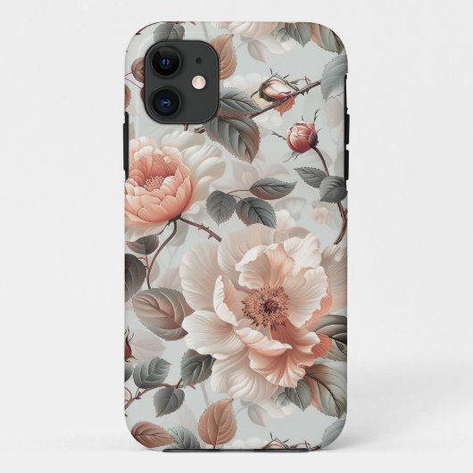 Creme-Blume mit grauen Blätter auf einem hellgraue Case-Mate iPhone Hülle (Rückseite)