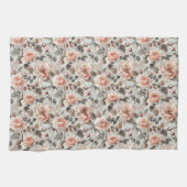 Creme-Blume mit grauen Blätter auf einem hellgraue Geschirrtuch (Horizontal)