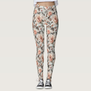 Creme-Blume mit grauen Blätter auf einem hellgraue Leggings