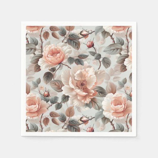 Creme-Blume mit grauen Blätter auf einem hellgraue Serviette (Vorderseite)