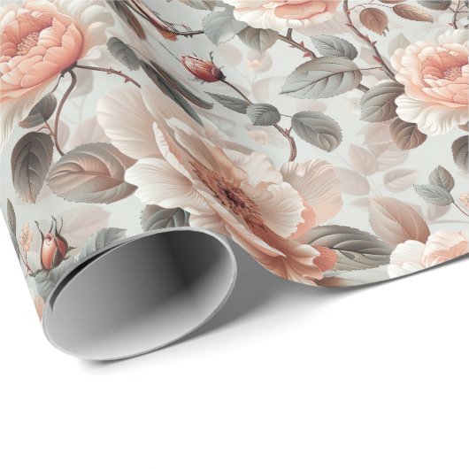 Creme-Blume mit grauen Blätter Geschenkpapier (Rolleneckpunkt)