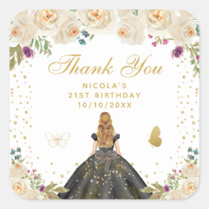 Creme Blumen Blond Haar Prinzessin Geburtstagsfeie Quadratischer Aufkleber