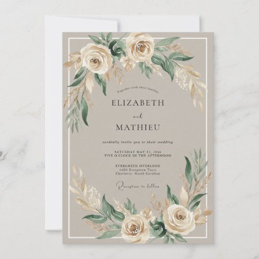 Creme Blumen Boho Romantik Hochzeit Einladung (Vorderseite)