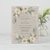Creme Blumen Boho Romantik Hochzeit Einladung (Stehend Vorderseite)
