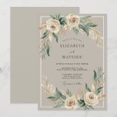 Creme Blumen Boho Romantik Hochzeit Einladung (Vorne/Hinten)