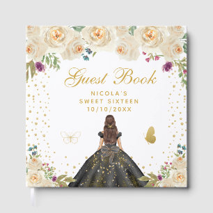 Creme Blumen Braune Haar Prinzessin Sweet Sixteen Gästebuch